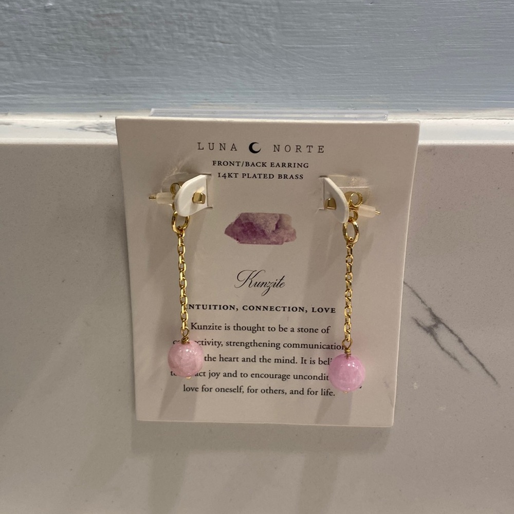 Luna Norte Kunzite Stone 14kt Plated Brass Earrings